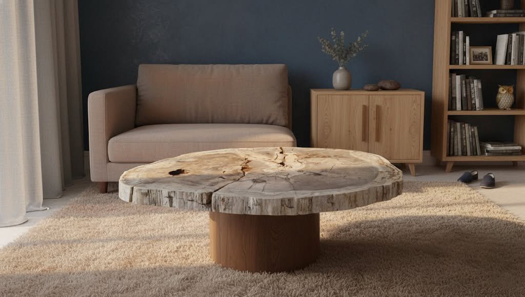 Indonesian petrified wood coffee table for contemporary living rooms