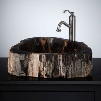 Natural fossil wood vessel sink Indonesia