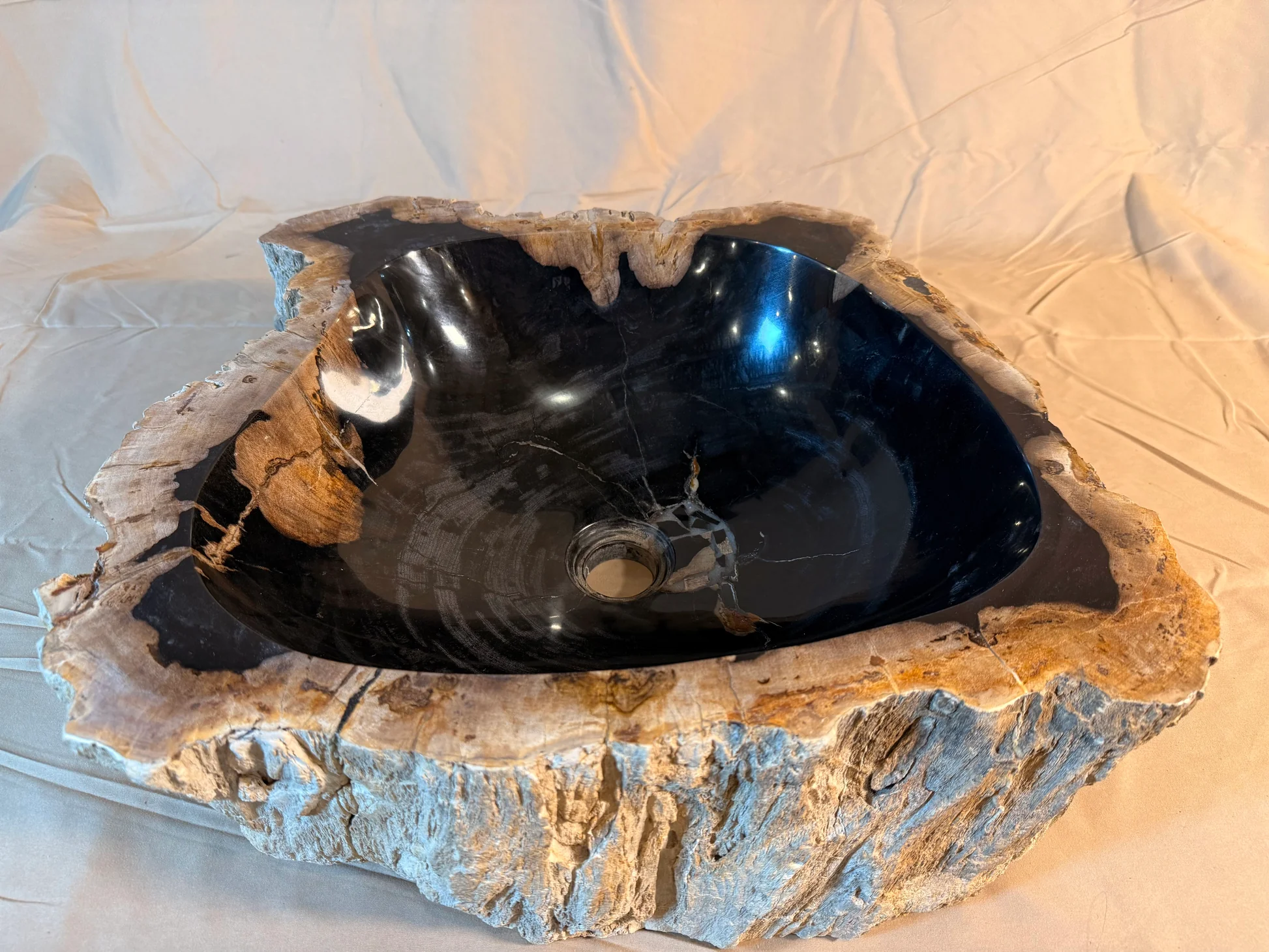 Handcrafted petrified wood sink from Indonesia