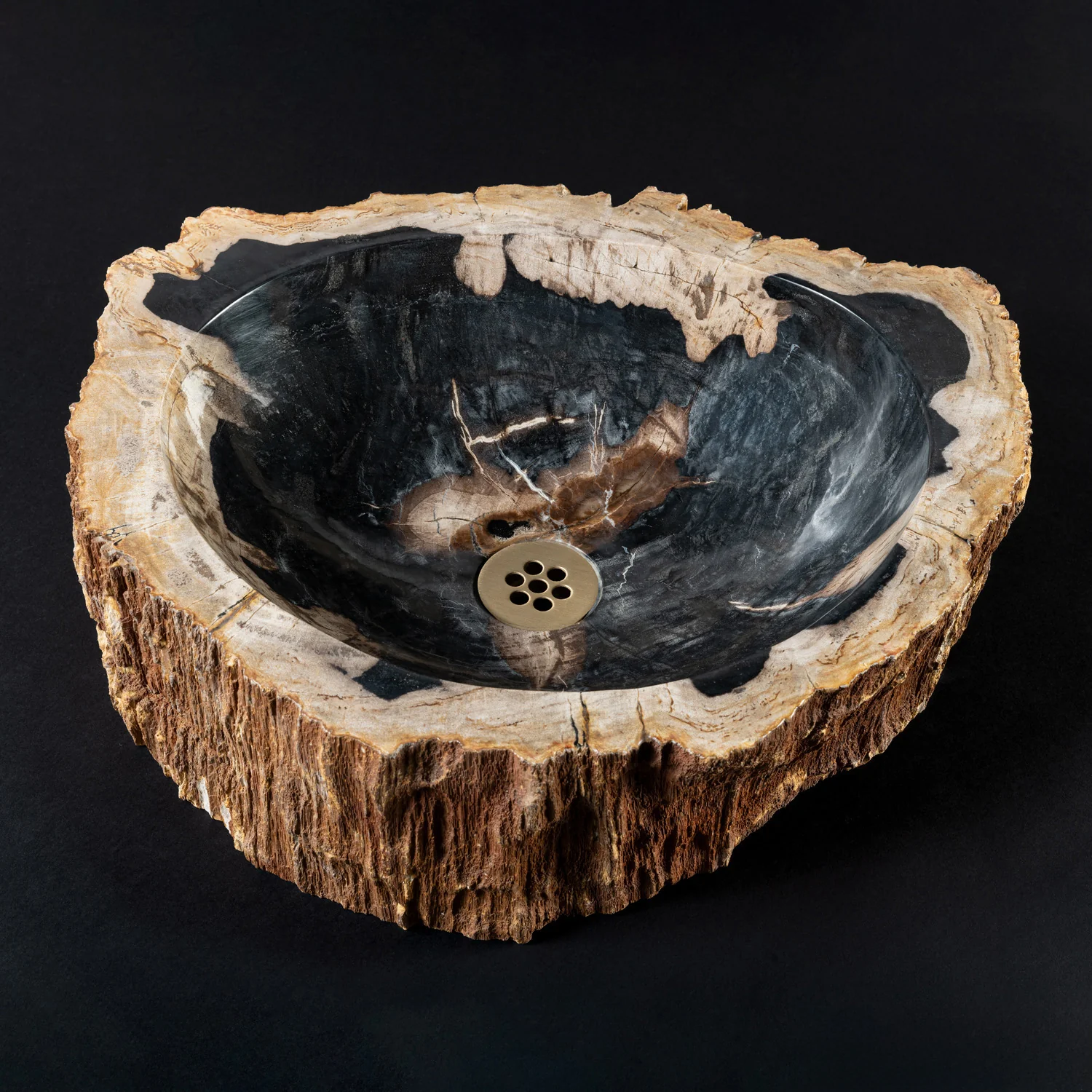 Round Indonesian petrified wood vessel sink