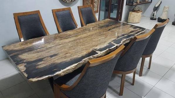 Indonesian petrified wood dining table in interior