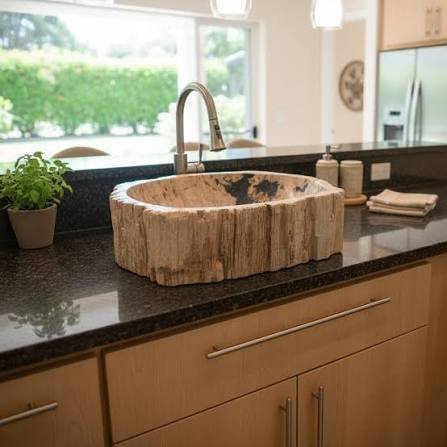 Indonesian fossil wood bathroom sink