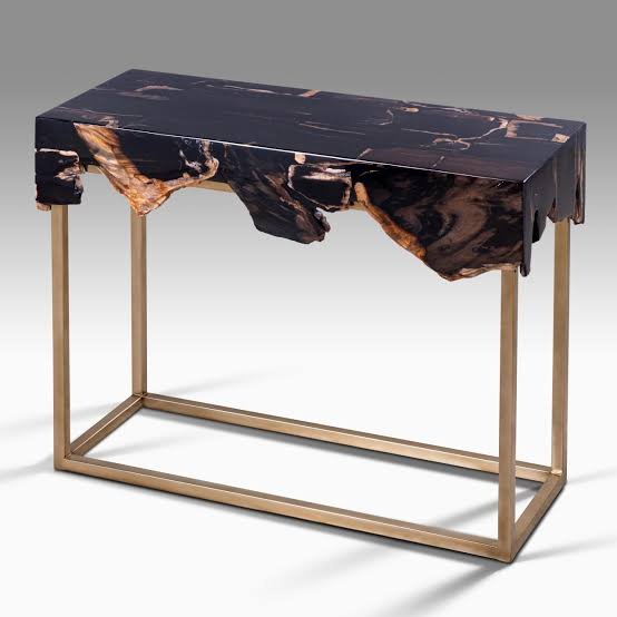 Natural edge petrified wood console table Indonesia